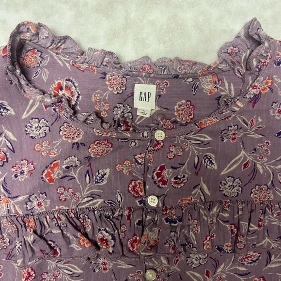 GAP Purple Floral Button Down Blouse Size L - Picture 5 of 10